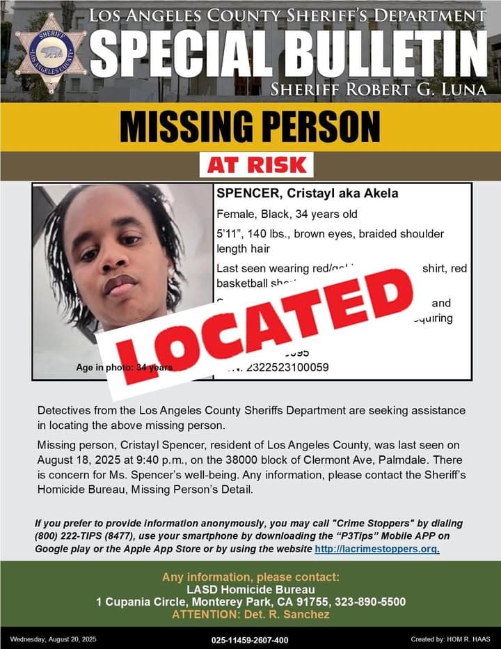 Los Angeles County Sheriff's Department Missing Person’s Detail is advising At-Risk Missing...