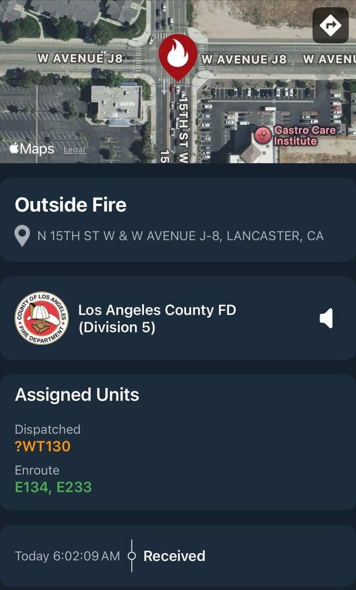 904B..15th Street West and Avenue J8…reported outdoor fire…Sheriff and FD enroute code...