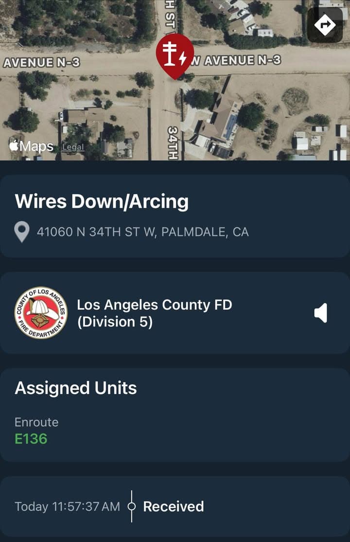 909A…34th Street West and Avenue N3…live power lines down and arcing…Sheriff and...