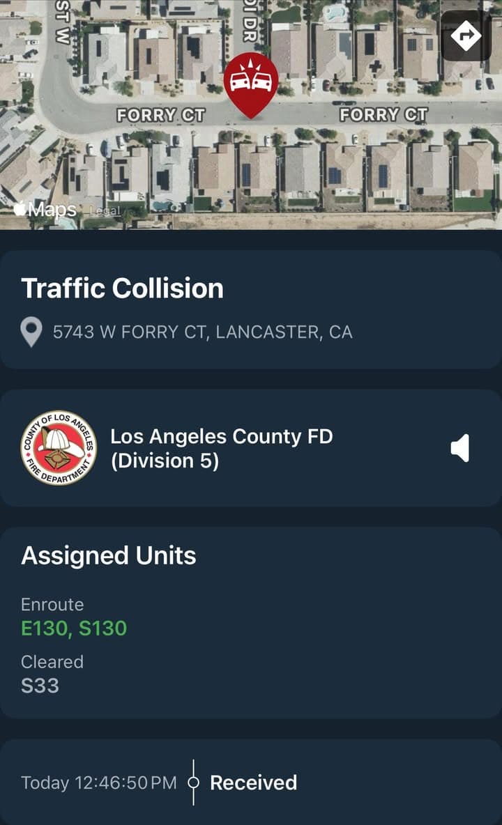 902R…5743 Forry Court…solo vehicle traffic collision…vehicle vs pole…caller has not seen anyone...