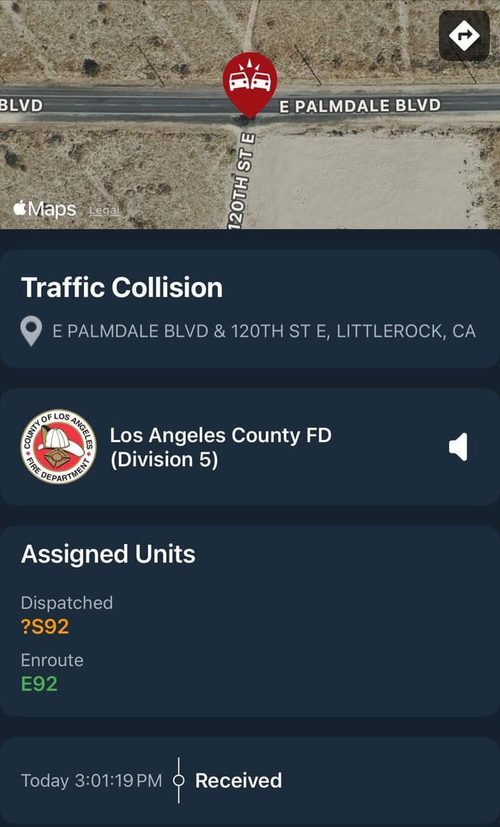902T/902R…121st Street East and Palmdale Blvd…reported traffic collision…one vehicle overturned…Sheriff, CHP and...