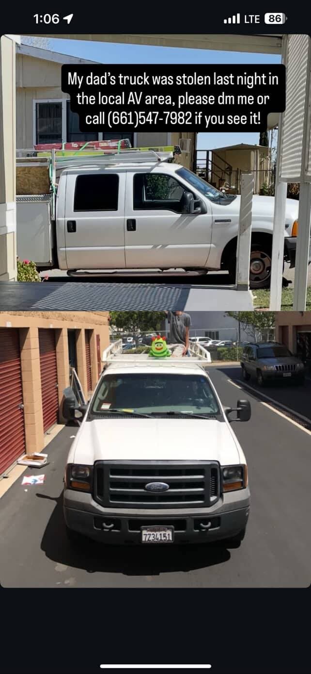 STOLEN Posting for a follower: Our truck was stolen this morning. Connected...