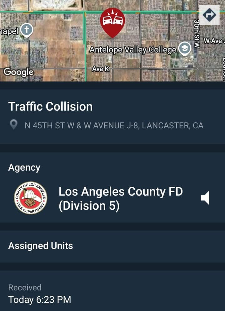 902T/902R....45th Street West and Avenue J-8....two vehicle collsion with injuries....sheriff and FD...