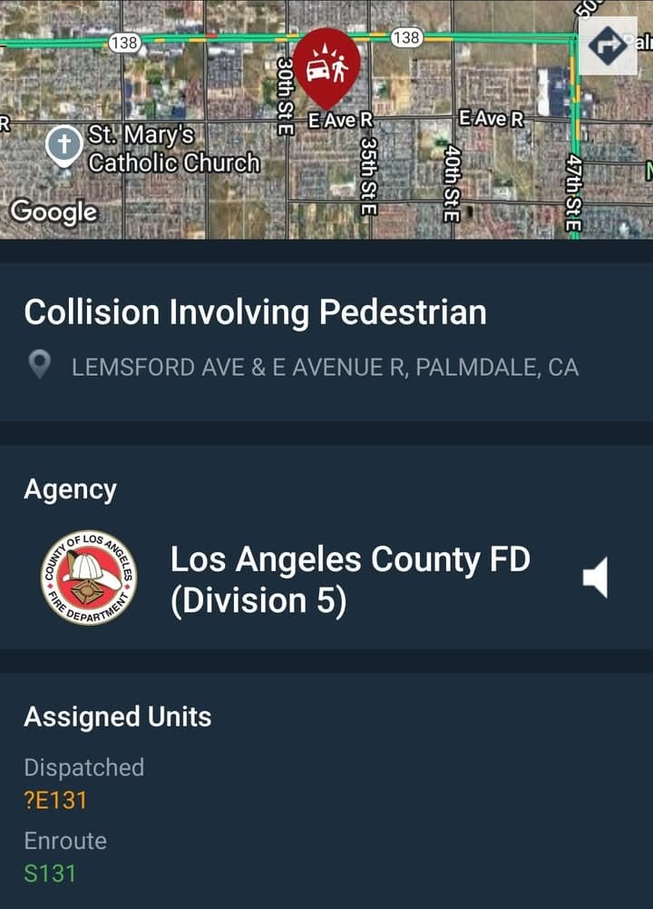 902T/902R....Avenue R and Lemsford Avenue....vehicle vs pedestrian....sheriff and FD enroute code 3...