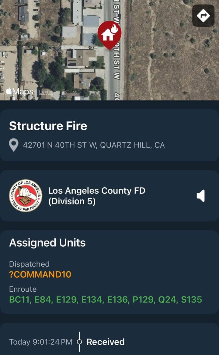 904S…42701 40th Street West…reported structure fire…Sheriff and FD enroute code 3 UPDATE:...