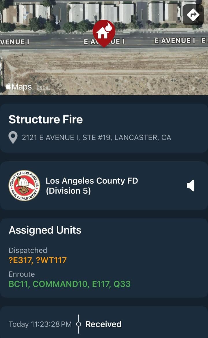 904S…2121 E. Avenue I…reported structure fire…Sheriff and FD enroute code 3 UPDATE:...