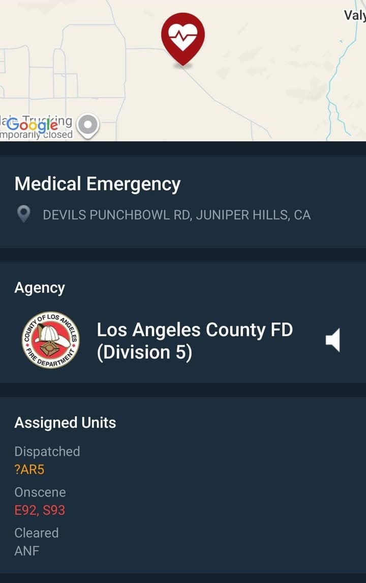 929/902R....Devil's Punch Bowl Road and Cruthers Creek Rd....person down at location....sheriff and...