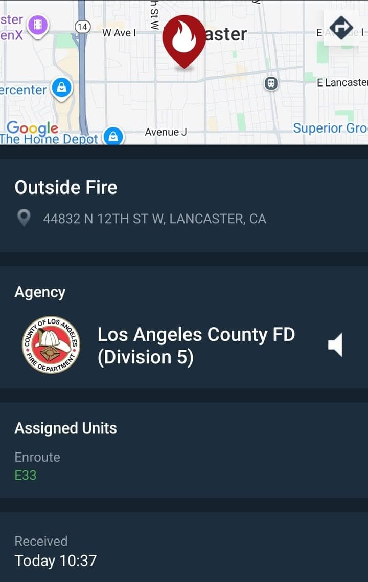 904T....12th Street West and Lancaster Blvd....trash can on fire... sheriff and FD...