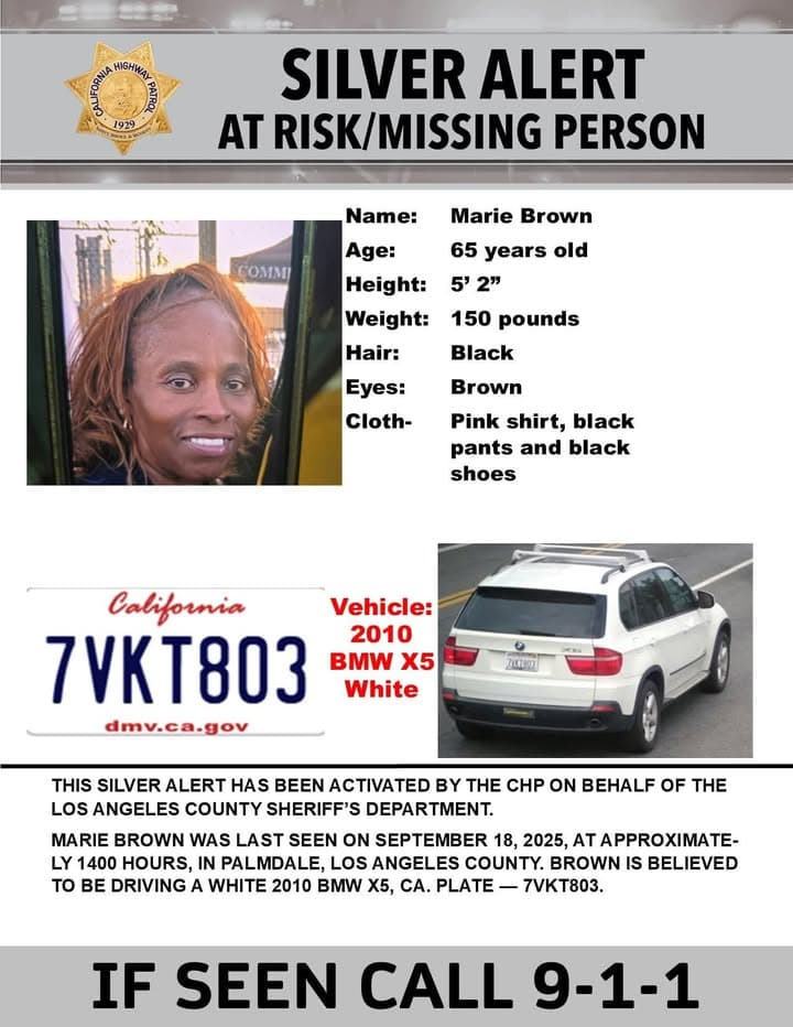 Silver Alert- Los Angeles, Kern, San Bernardino, Riverside Counties Last seen: Agua...