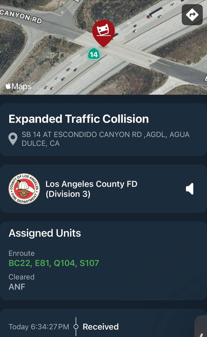 11-79…SB14 at Escondido Cyn Rd…solo vehicle traffic collision…vehicle hit embankment and overturned…vehicle...