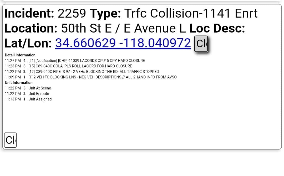 ****CONFIRMED FATALITY **** 11-79....Avenue L and 50th Street East....two vehicle collsion, blocking...
