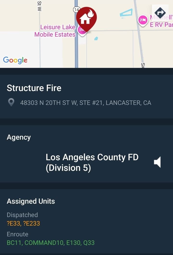 Mobile home fire....20th Street West and Avenue E at Leisure Lake.....FD enroute...