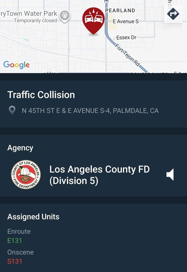 902T/902R....45th Street East and Avenue S-4....crash notification recieved....sheriff and FD enroute code...