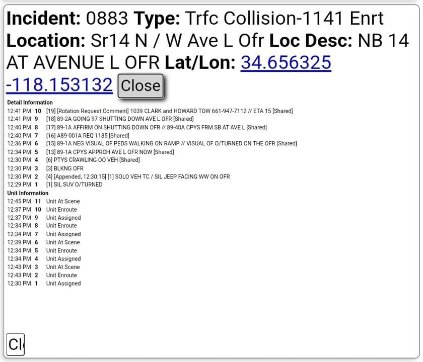 11-79....northbound 14 at Avenue L offramp.....solo silver Jeep overturned....CHP and FD enroute...