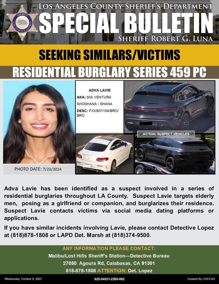 #LASD Malibu/Lost Hills Detectives Seeking Victims of Suspect Adva Lavie Detectives from...