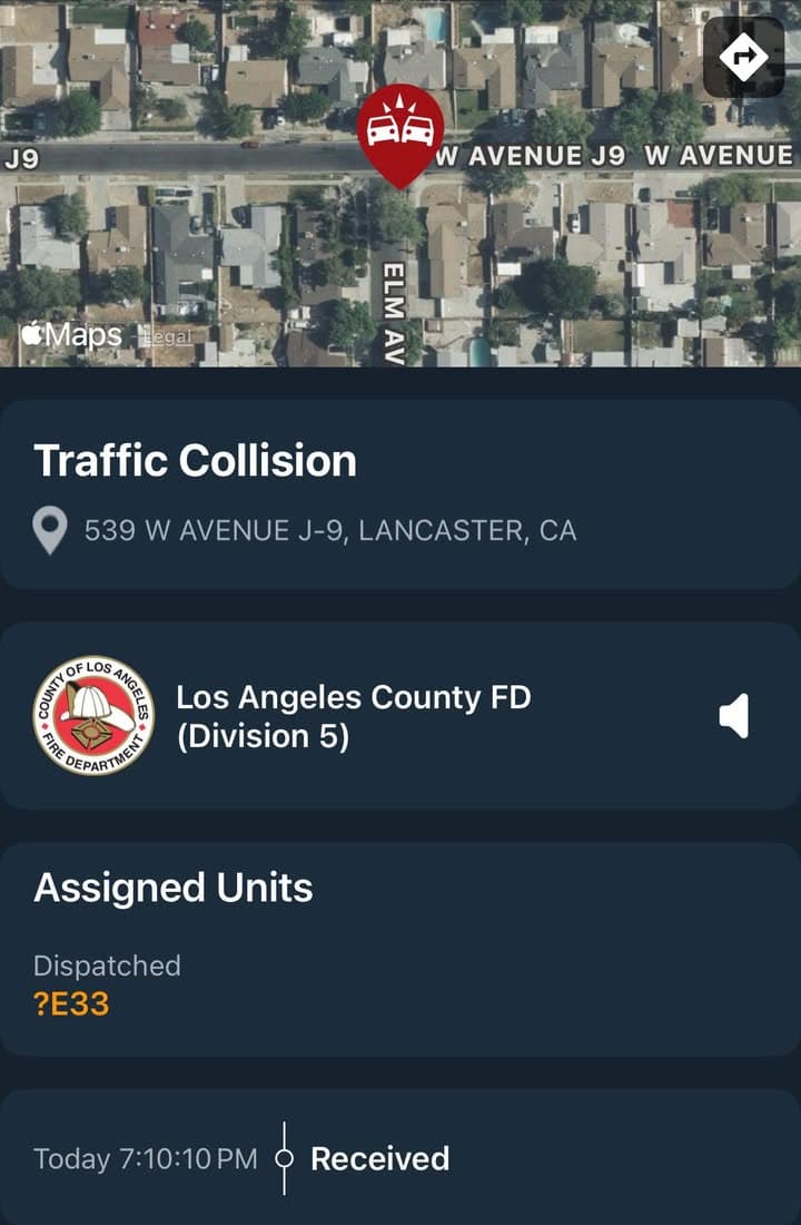 902T/902R…539 W. Avenue J9…caller states vehicle collided with her parked vehicle…unknown if...