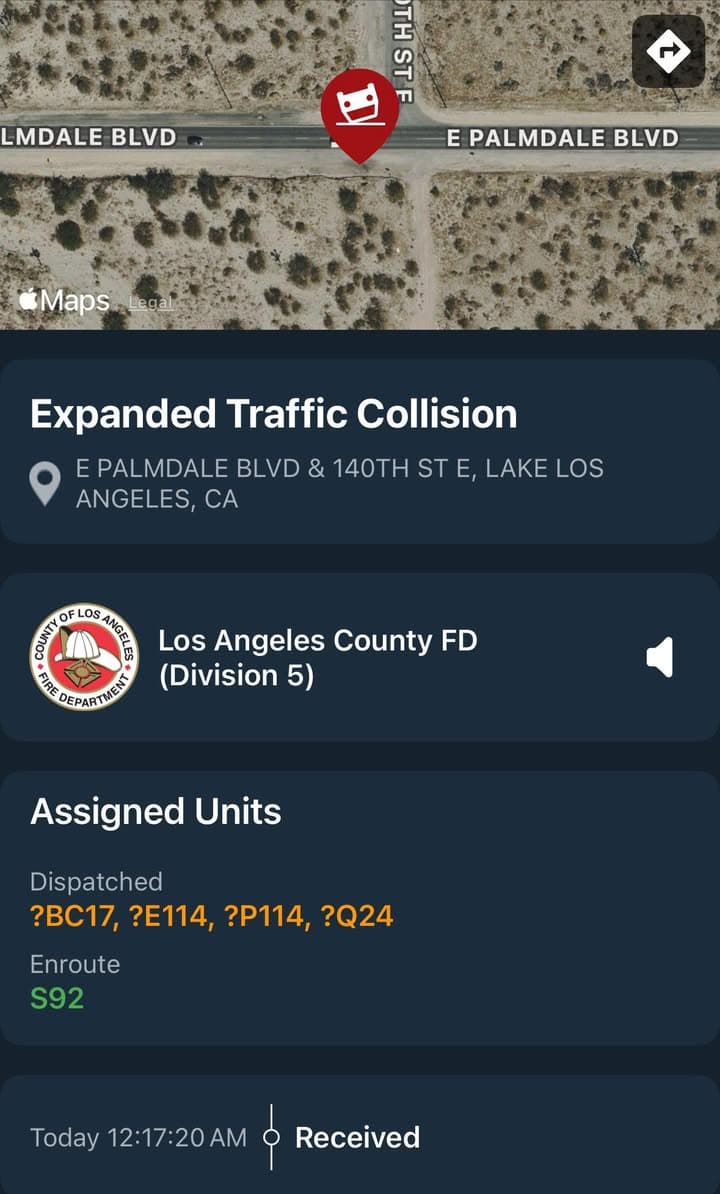 11-79…140th Street East and Palmdale Blvd…2 vehicle traffic collision…one vehicle overturned…possible entrapment…CHP,...