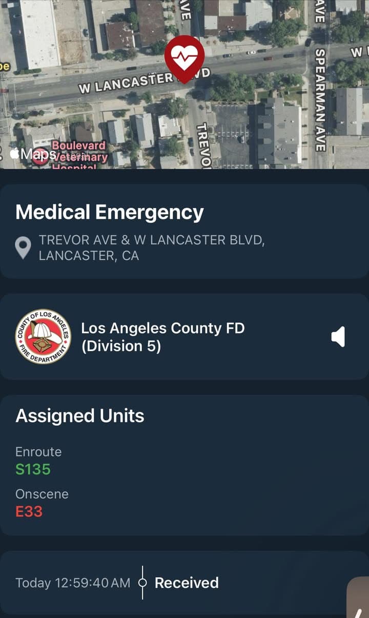 902R…44900 block Trevor Avenue…female 65, full arrest…Sheriff and FD enroute code 3...