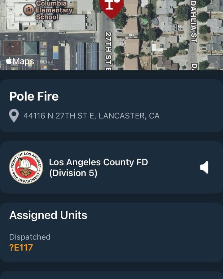 904/909A…44116 27th Street East…reported pole fire…Sheriff and FD enroute code 3 UPDATE:...