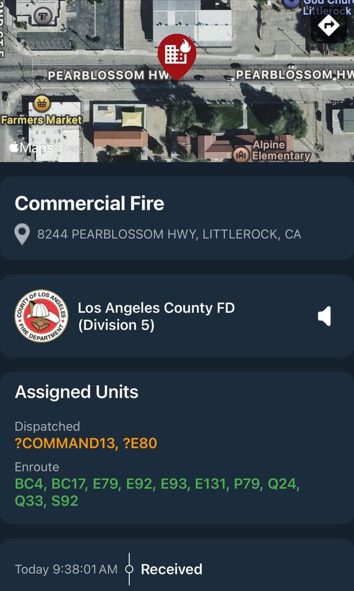 904S…8244 Pearblossom Highway (Alpine Elementary )…reported commercial structure fire…Sheriff and FD enroute...