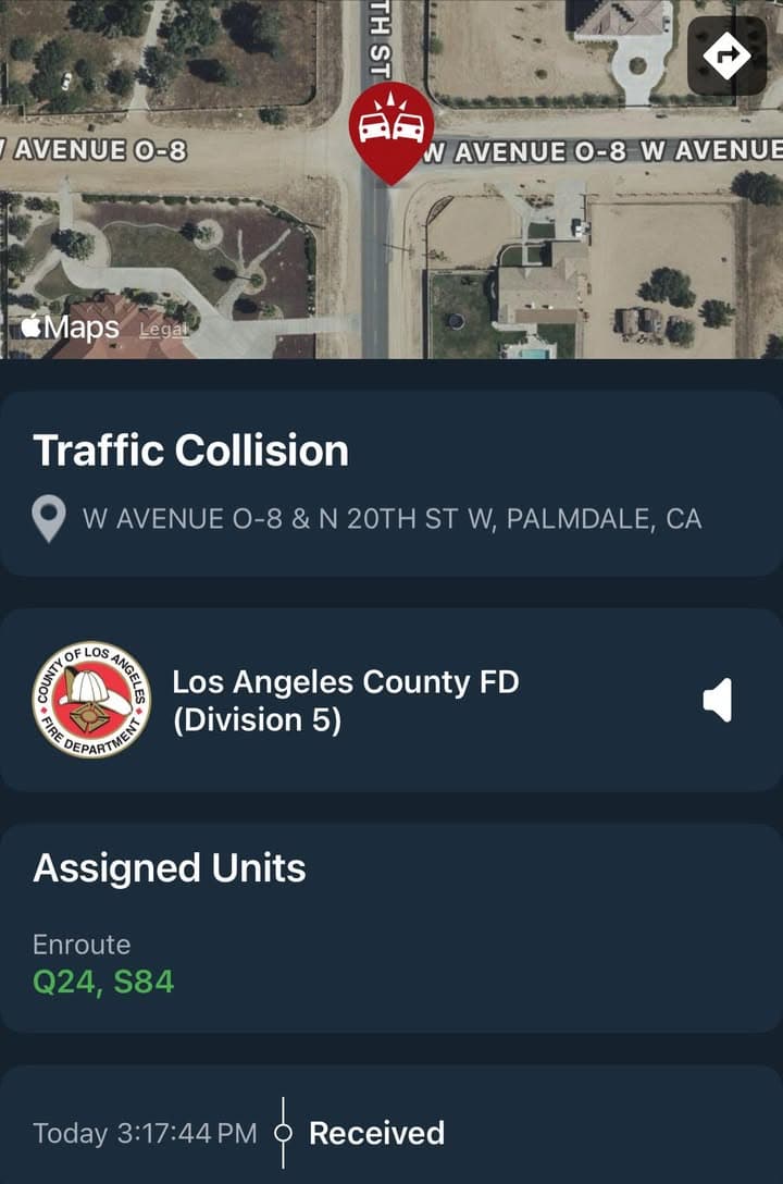 902T/902R…20th Street West and Avenue O8…reported 3 vehicle traffic collision…Sheriff and FD...
