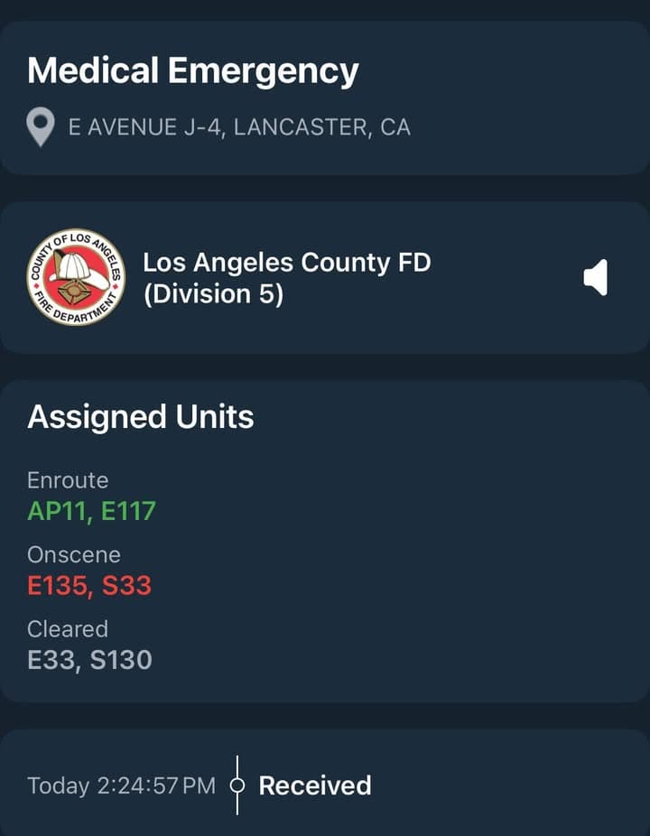 902R/914F…1743 E. Avenue J4 (Terracina Apartments)…cardiac arrest…caller states mother, 42, is unresponsive…Sheriff...