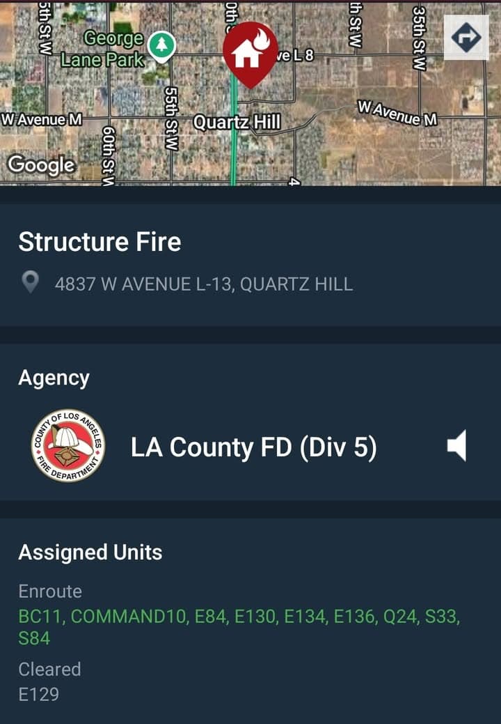 904S....4800 Block of West Avenue L-13....back structure on fire....sheriff and FD enroute...