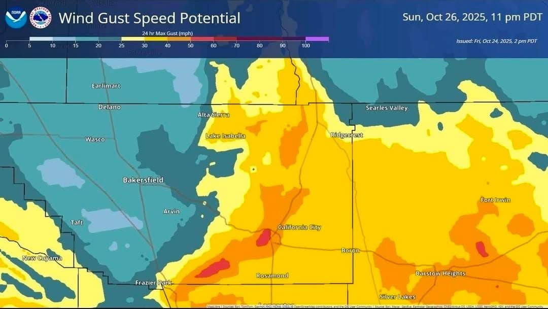 Heads up Eastern Kern residents! Strong and potentially damaging winds are forecasted...