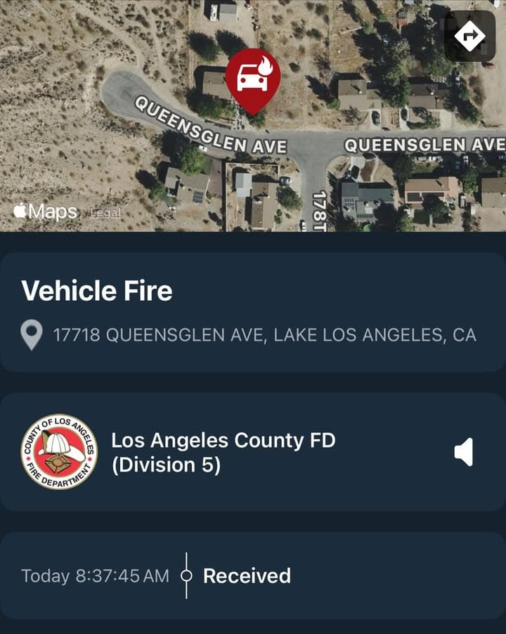 Vehicle Fire…17718 Queensglen Avenue…reported vehicle called in to Fire Station 114…FD enroute...