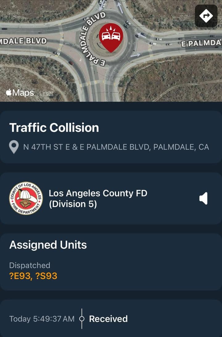901T/902R…47th Street East and Palmdale Blvd…2 vehicle traffic collision…big rig vs sedan…Sheriff...