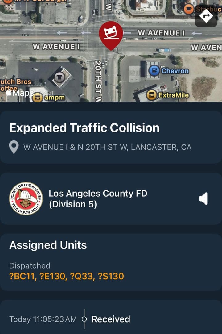 902T/902R…20th Street West and Avenue I…reported traffic collision with possible entrapment…Sheriff and...