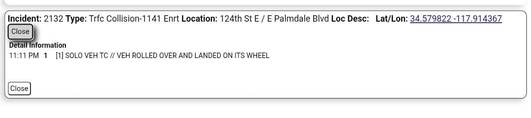 902T/902R/914C....124th Street East and Palmdale Boulevard....solo vehicle rollover....sheriff and FD enroute code...