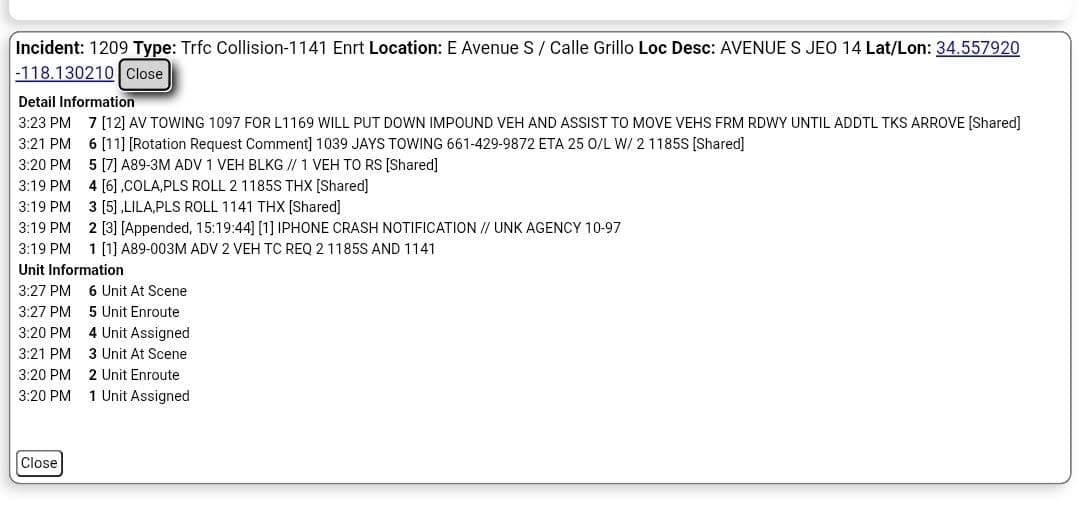 11-79....Avenue S just East of the 14 Freeway....CHP officer on a traffic...