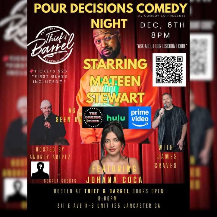 🚨Pour Decisions Comedy Show! By AVCOMEDYCO 🍷😂 Pull up to @thief&barrel on...