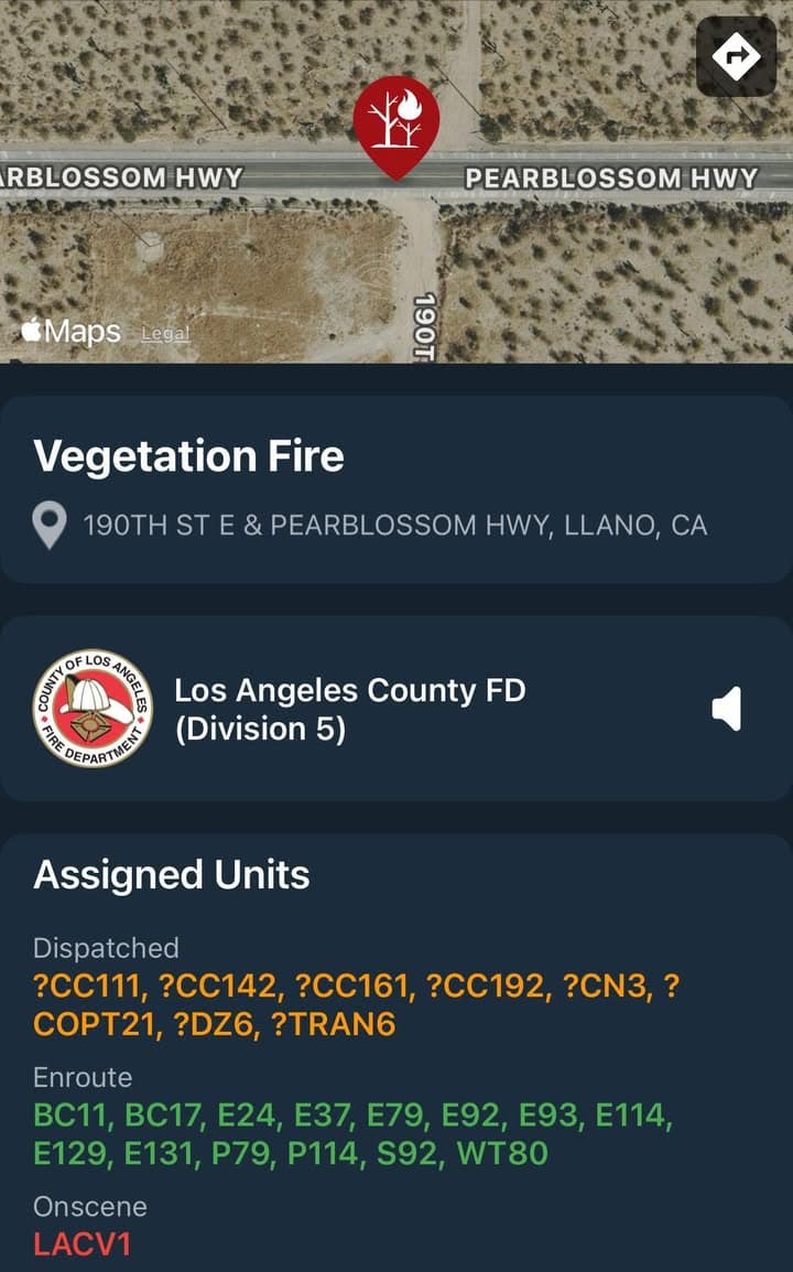 904B…190th Street East and Pearblossom Highway…vegetation fire possibly near railroad tracks…Sheriff and...