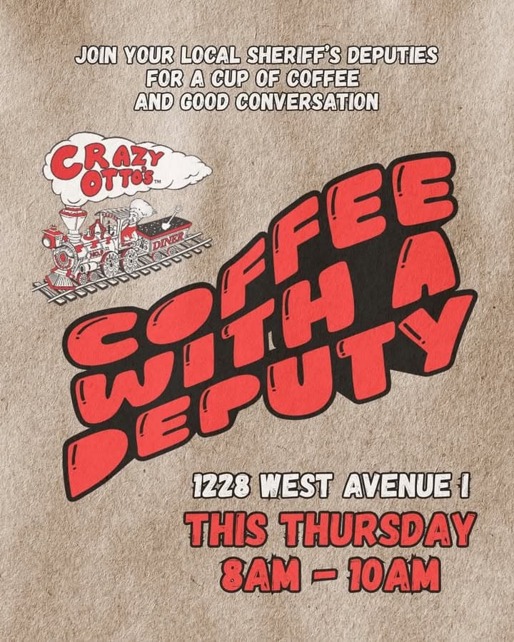 ☕️ COFFEE WITH A DEPUTY — THIS THURSDAY! Join us at @crazyottosdiner...