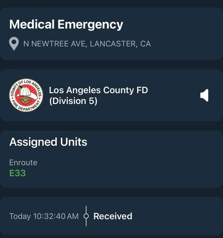 902R…45400 block Newtree Avenue…female, 70, full arrest…CPR in progress…Sheriff and FD enroute...