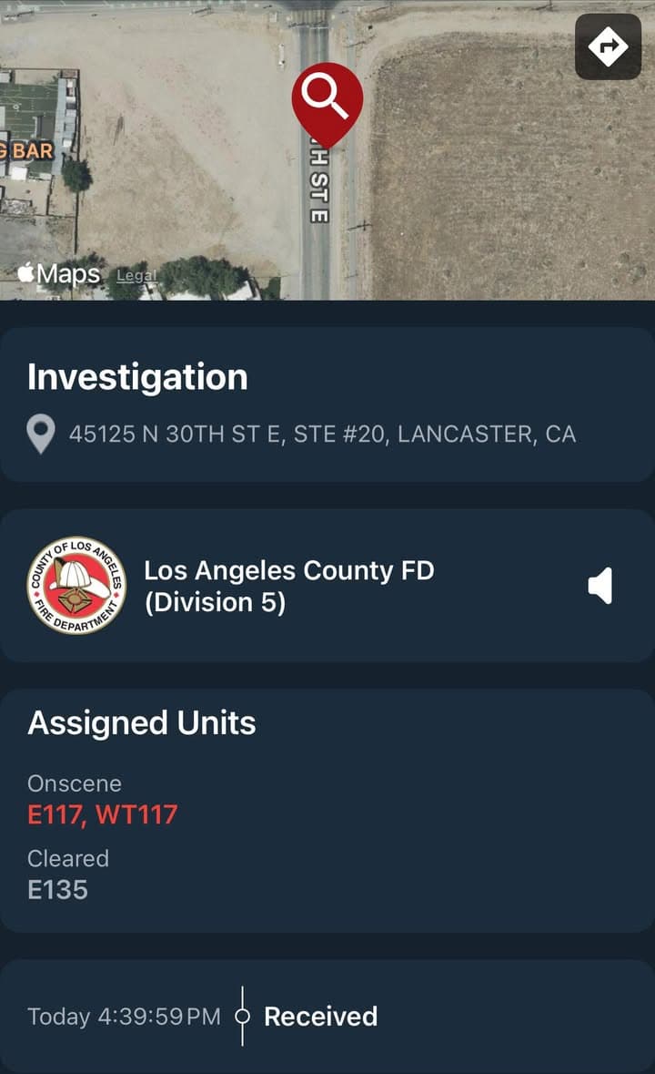 904S…45125 30th Street East…trailer on fire with possible spread to adjacent trailer…Sheriff...
