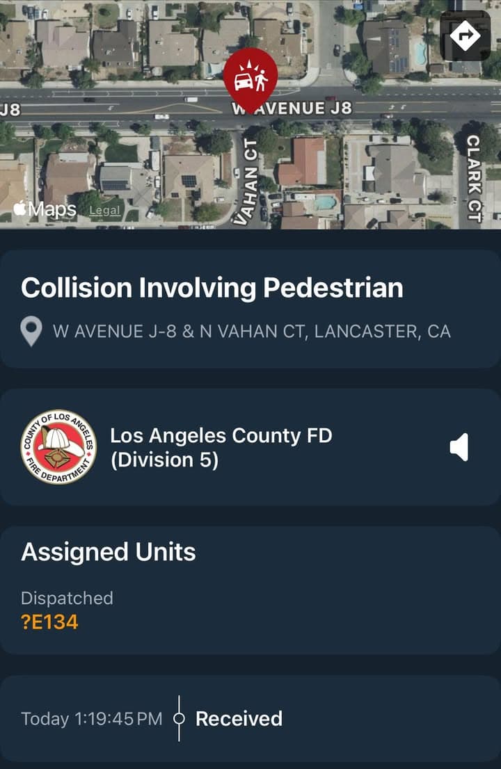 902T/902R…W. Avenue J8and Vahan Court…vehicle vs bicyclist…bicyclist down…vehicle remained on scene…Sheriff and...
