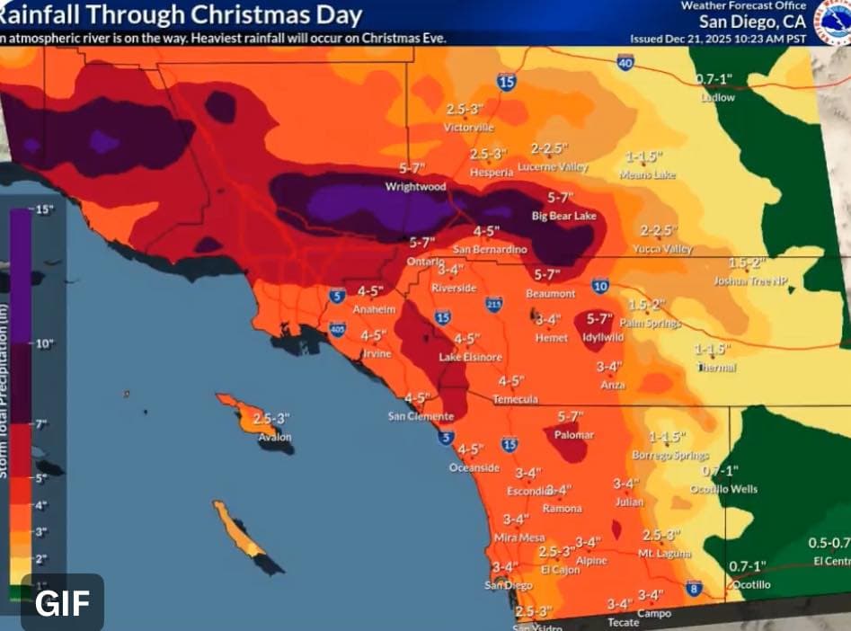 Forecasting models show continued intensification of storms approaching Southern California over the...