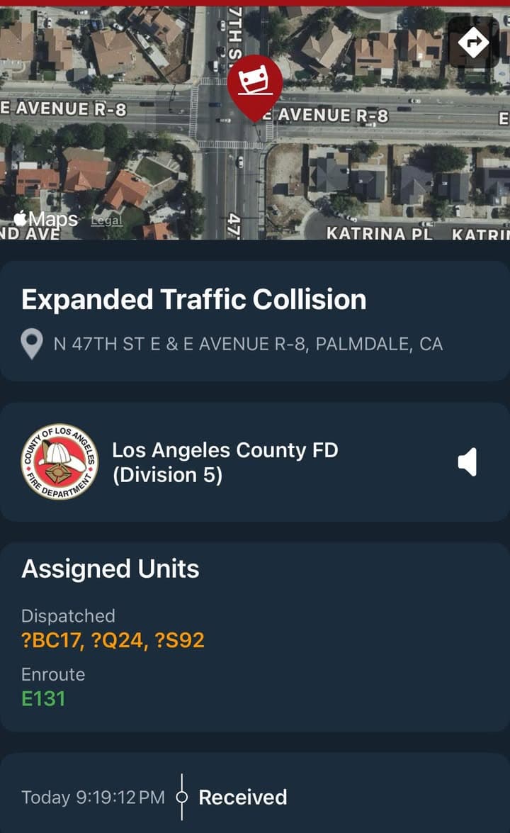 ****CONFIRMED FATALITY **** 902T/902R…47th Street East and Avenue R8…solo vehicle traffic collision…vehicle...