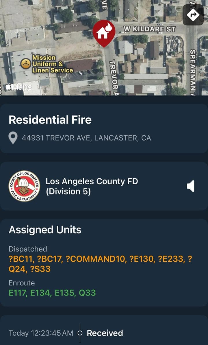 904S…44931 Trevor Avenue…reported apartment fire…Sheriff and FD enroute code 3 UPDATE: E33...