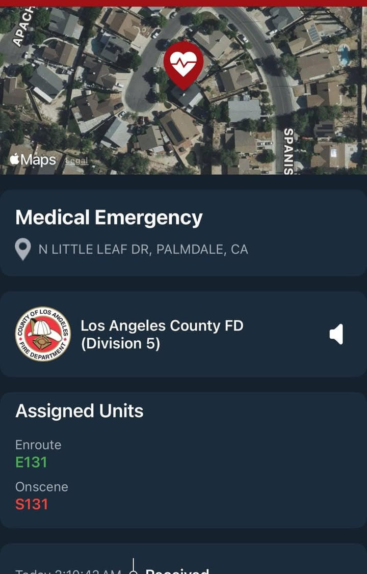 902R…Little Leaf Drive and Spanish Broom…caller states person in full arrest…Sheriff and...