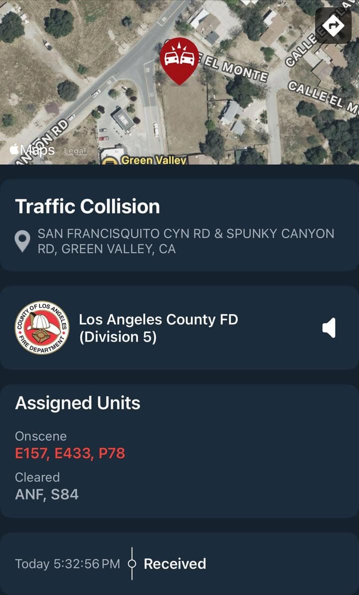 11-79…San Francisquito Canyon Rd north of Spunky Canyon Rd…3 vehicle traffic collision…CHP...