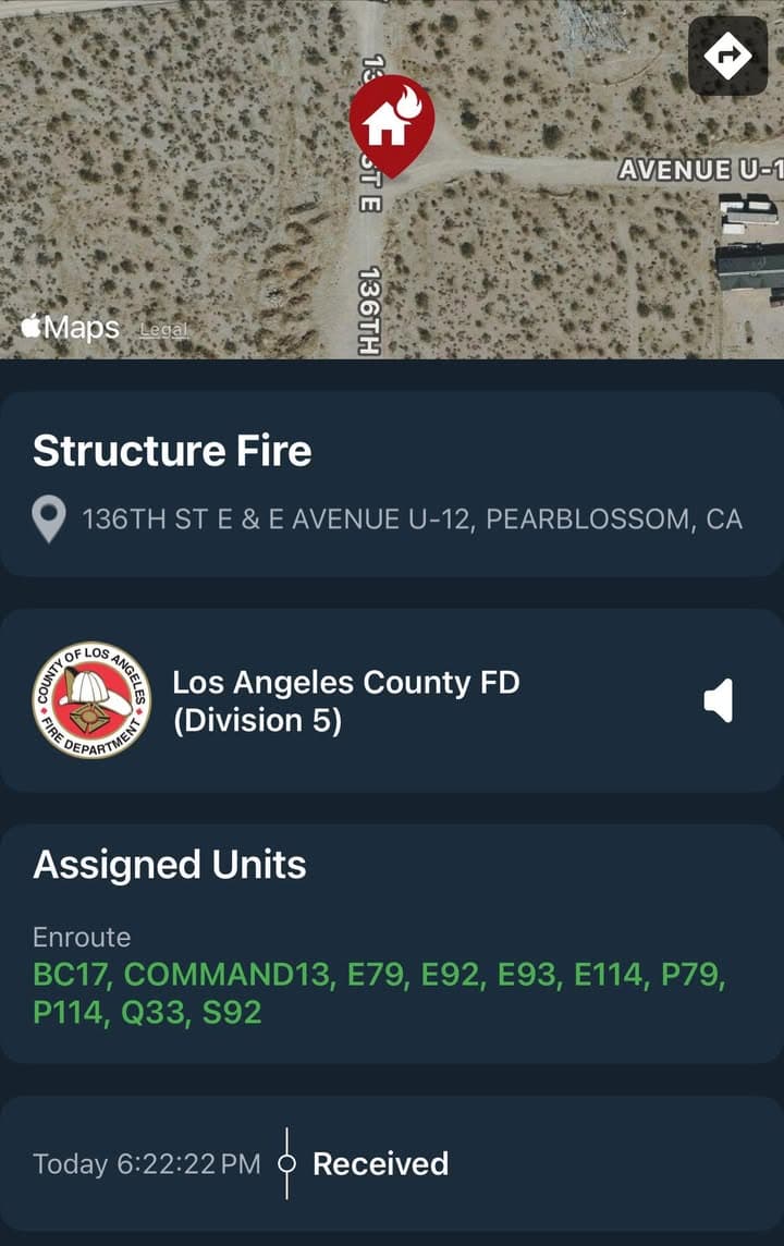 904S…136th Street East and Avenue U12…reported structure fire…Sheriff and FD enroute code...