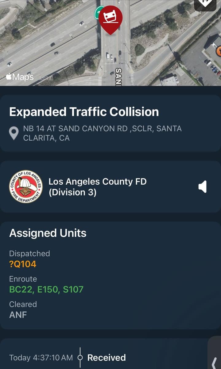 11-83…NB14 at Sand Canyon Rd…jackknifed big rig…all lanes blocked…unknown if injuries…CHP and...