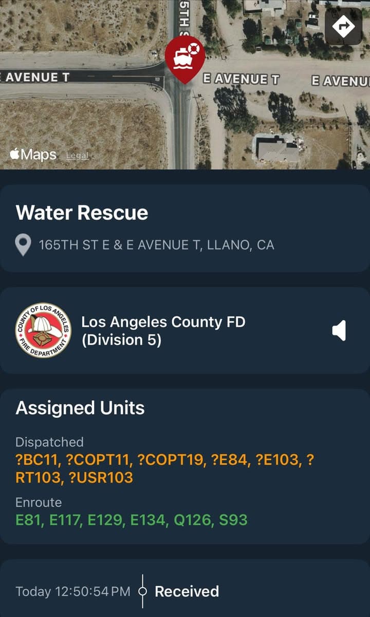 ****WATER RESCUE**** Roadway flooding…165th Street East and Avenue T…red Ford Escape trapped...