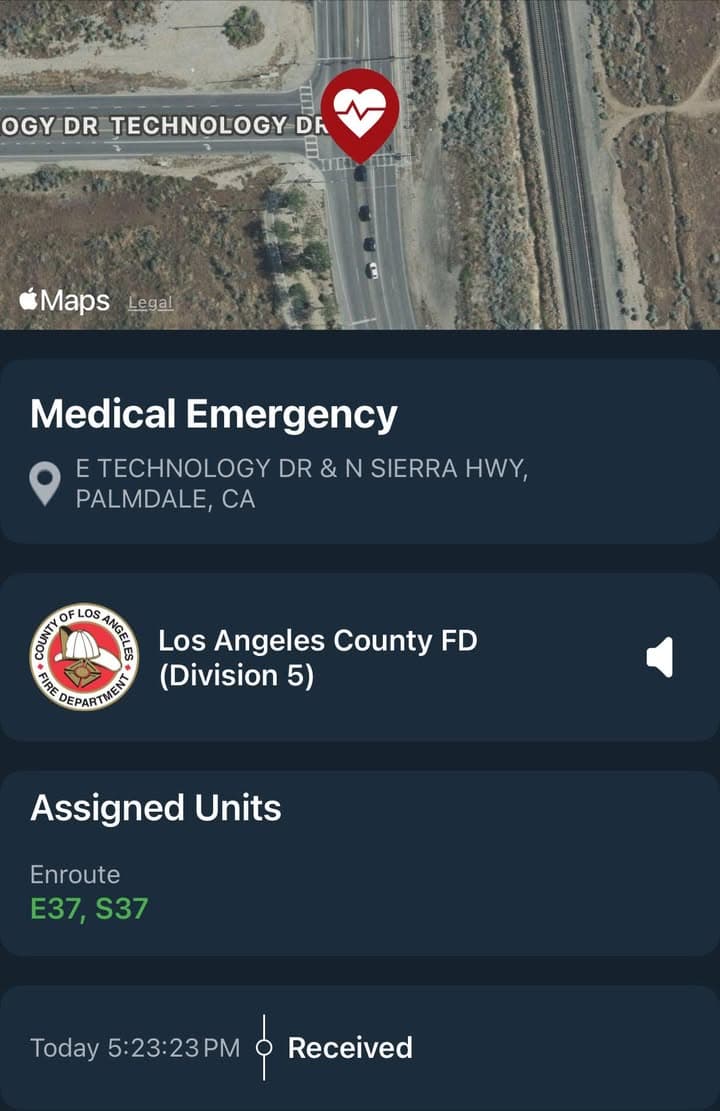 929/902R…Sierra Highway and Technology Drive…man down on side of the road…multiple callers…Sheriff...