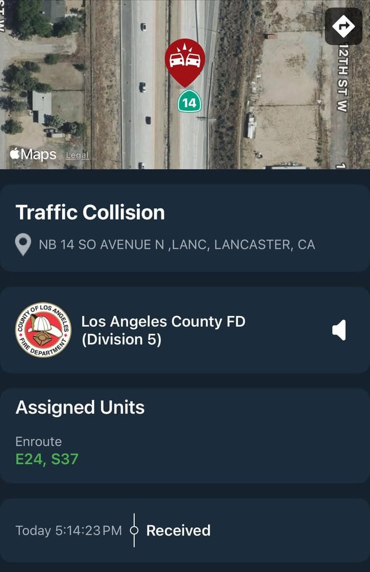 11-83…NB14 just south of Avenue N…2 vehicle traffic collision, unknown if injuries…gray...