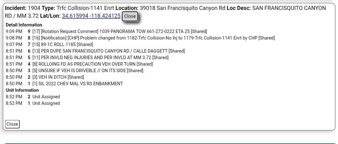 11-79.....San Francisquito Canyon Rd and Calle Dagget....silver 2022 Chevy Malibu overturned....CHP and...